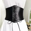 Belts Corset Punk Black Wide Belt Pu Leather Slimming Body For Women Elastic High Waist Lace-Up Female Cummerbunds#g3