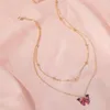 Choker Violet / Jaune / Rose Papillon Métal Double Couche Collier Pour Femmes À La Mode Simple Sauvage Pendentif Dangle Clavicule Chaîne Bijoux Cadeau