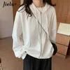 Frauen Hoodies Sweatshirts Jielur Chic Zipper Weibliche Sweatshirt Mit Kapuze Pullover Soild Farbe Herbst Lose Harajuku Frauen Trainingsanzug Weiß M-2Xl 220930