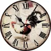 Horloges murales Horloge Vintage Ronde Moderne Ferme En Bois Silencieux Combat Coq Coq Animal Antique Quartz Cuisine