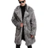 Hommes en cuir Faux hiver col rabattu manteau de fourrure de vison imprimé rayé Long coupe-vent ample décontracté mâle veste 220930