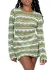 Casual Dresses Women s Hollow Out Sticked Dress Y2K L￥ng￤rmad virkning Knytning Bindas upp backless Mini Cover Beach