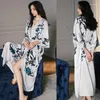 Kadın pijama baskısı gece kıyafetleri kadın saten kimono robe elbisesi gece deri gevşek samimi iç çamaşırı seksi çiçek gecelik salon giymek