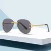 Lunette de Soleil Sunglasses Mens 디자이너 안경 UV400 프레임리스 블랙 렌즈 금색 다리 원래 상자 여행 안경 버팔로 혼 안경