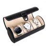 Titta på lådor 3 Slot Box Pu Leather Case Travel Jewel Storage Roll Organizer Collector