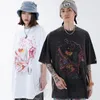 T-shirts pour hommes Streetwear Hip Hop Mens Graphic Chemise imprimée en détresse Lavée Oversize T-shirt à manches courtes 2022 Printemps Été Couples Tops