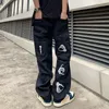 Jeans pour hommes Hommes Noir Harajuku Streetwear Alt Pantalon à jambe large droite Pantalon en denim Taille haute Vêtements surdimensionnés Y2K 220930