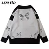 Men's Sweaters LENSTID Autumn Men Oversized Knitted Jumper Hip Hop Ripped Bow Patchwork Streetwear Harajuku Fashion Casual Pullovers 220930