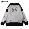 Herrtröjor Lenstid Autumn Men Overdimensionerad stickad Jumper Hip Hop Ripped Bow Patchwork Streetwear Harajuku Fashion Casual Pullovers 220930