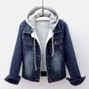 Damesjassen dik fleece warme jean voor dames zakken button capuchoned bovenkleding mode slanke denim jassen vrouwelijke chaqueta's