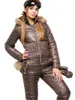 Gabardinas para mujer Zip Up Mono de esquí Mujeres Ropa exterior de invierno Algodón Acolchado Parka Piel Abrigo con capucha Manga larga Acolchado Una pieza Snowboard