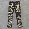 Jeans da uomo Fashion Fried Street Pantaloni dritti sottili esageratamente nastrati Toppa ricamata Lavaggio da lavoro alto Uomo casual