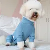 Hundkläder husdjur jumpsuit tunn ren bomull valpkläder skyddar magen pyjamas blå randiga overaller för små hundar bär chihuahua poodle