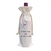 Sublimation 14x5.5inch Christmas Decorations Blank Wine Bottle Bags with Drawstrings Reusable gift bag Bulk for Halloween Xmas DIY Wedding Birthday Party