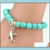 Brins de perles National Wind Turquoise Elephant Bracelet classique Mode bohème Un trésor de perles rondes extensibles à la main à un Mjfashion Dhc92