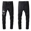 Denim amiirs jeans designer calças homem outono marca de moda am masculino preto perfurado bordado remendo elástico magro leggings pf6q