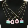 Chains 10Pcs Gold Filled Enamel Donut Cake Necklace Dessert Charm Pendant Necklaces DIY Jewelry Accessories