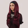 Body Wave Long Curly Wig Synthetic Wigs Red Wine Hair Ombre Color