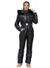 Damesgeul Lagen Bont kap ski jumpsuit Vrouwen Winter Outerwear lange mouw met katoen met katoenen gekantde jas slanke fit gewatteerde parka rits omhoog een stuk