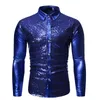 Camisas masculinas Mattswag Men Men Metallic Shiny Long Slave Shirt Camisa de boate Desempenho Dançarino Dançarino Camisa Slim Fit Fashion Camisa