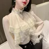 Kadınlar bluzları Victoria beyaz fırfırlar stant yaka fener kollu ortaçağ üst gotik lolita bluz vintage gömlekler kadınlar büyük boyutlu