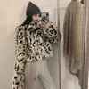 Fauxe Fur Leopard Fake Table Past Короткие женщины топы зимние теплое жареное толстая куртка Ry Feminino Outwear Streetwear Y2209