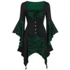 Casual Jurken Vrouwen Gothic Vintage Jurk Vierkante Kraag Schedel Gedrukt Kant Flare Mouw Onregelmatige vrouwen Halloween Cosplay Co207F