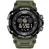 손목 시계 Smael2022 Long Life Electronic Watch Men 야외 칼로리 전화 SMS 알람 시계 Bluetooth PO 야간 조명 방수