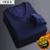 Men's Sleepwear Men's Thermal Top Plus Velvet Thickening V-neck Winter Solid Color Autumn Clothes Round Neck Underwear