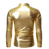 Camisas masculinas Mattswag Men Men Metallic Shiny Long Slave Shirt Camisa de boate Desempenho Dançarino Dançarino Camisa Slim Fit Fashion Camisa