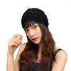 Bandanas Hat Women's Hand-Woven Lace Cutout Breathable Four-Season All-Matching Elegant Cotton Thread Toque Knitted