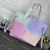 Designer Womens Handbags 2022 Luxury Special Canvas Totes Gradient Color Shopping Bag For Women Travel Bag Fashion Beach Påsar med avtagbar tryckt dragkedja