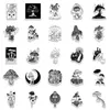 Black and White Gothic Mushroom Stickers for Skateboard 50pcs Cool Waterproof Decal