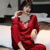 Home Clothing Casual Sleepwear 2PCS Pajamas Set Women PJS Satin Shirt&Pants Loose Intimate Lingerie Nightwear Faux Silk Loungewear