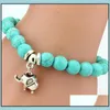 Brins de perles National Wind Turquoise Elephant Bracelet classique Mode bohème Un trésor de perles rondes extensibles à la main à un Mjfashion Dhc92