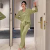 Hemkl￤der Kvinnor Pyjamas Set Lounge Wear Satin 2 Pieces Shirtpants Pyjamas Casual Solid Sleepwear Intime Lingerie Soft Clothes