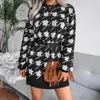 Casual Dresses Sticked Mini Sweater Dress Women 2022 Autumn Winter Streetwear Lantern Sleeve Pullover Overdimensionerad Vestidos