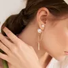 Dangle Earrings Charming Gold Tone For Women 2022 Unique Brief Faux Pearl Chain Drop Korean Jewelry