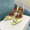 Kleidschuhe Amina Muaddi Camelia neues Muster Pumps Schuhe Kristallverzierte echte Seide Mnles 105 mm Luxus-Designer-Abend-Slingback für Damen