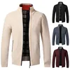 Herrtr￶jor Cardigan tr￶ja faller vinterplysning f￶rtjockning fast f￤rgstativ krage fleece full zip stickad casual manlig kl￤drock 220930