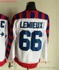 Film CCM Vintage Hockey sur glace 66 Maillots Mario Lemieux Hommes All Star Broderie Jersey Blanc Noir Bleu Jaune