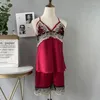 Casa roupas de cetim feminino pijamas lingerie sexy pijamas conjunto renda macia retalhos lounge wear cinta topo shorts roupas soltas