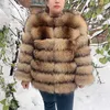 Abrigo Real cálido de piel sintética para mujer, moda de mapache, largo, 70cm, Natural, alta calidad, Y2209