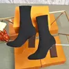 Heeled Heel Boots Elastic Boot Women Shoes High Heels Autumn Winter Socks Fashion Sexy Knitted Designer Alphabetic Lady Letter Thi6447727