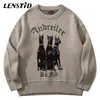 Suéteres para hombres LENSTID Otoño Hombres Jersey de punto Hip Hop Perro Letra Bordado Streetwear Harajuku Moda suelta Casual Hombre Jerseys 220930