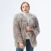 Womens Fur Faux Mongolia Lamb Coat Tibet Sheep Overcoat Lady Short Warm Skin Jacket Real Midlength Outwear 220929