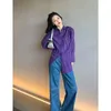 Женские блузки XEJ Purple Rished Froom Fashion Women 2022 Случайная молодежная туника с длинным рукавом женская одежда весна летние топы