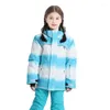 Jackets de esqui crianças ternos de esqui meninas quentes e lã Kids ao ar livre snowboard à prova de água e vento à prova d'água casaco com capuz