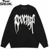 Herrtröjor män streetwear brev grafisk blixtklot hiphop stickad vintage pullover casual bomull hipster 220930