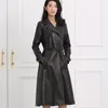 Inverno in pelle da donna Donne a vento Trench Trench Long Coat Long Milited Celted Skins Guida Guida Giacca Office Elegante soprabito